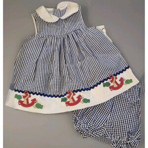 NWT Vintage Samara Baby Girls 2-Piece Gingham Sailor Dress & Bloomers Size 3T